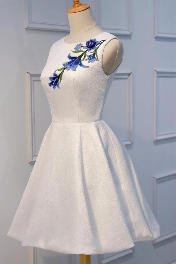 Robes de bal courtes en dentelle blanche appliquée, robes de soirée PD160