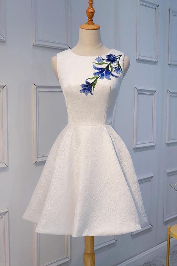 Robes de bal courtes en dentelle blanche appliquée, robes de soirée PD160