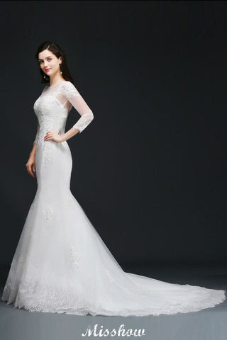 White Lace Mermaid Jewel Wedding Dress