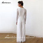 Baoleely White Lace Women Jumpsuits Wedding Dresses Long Sleeve