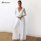 Baoleely White Lace Women Jumpsuits Wedding Dresses Long Sleeve