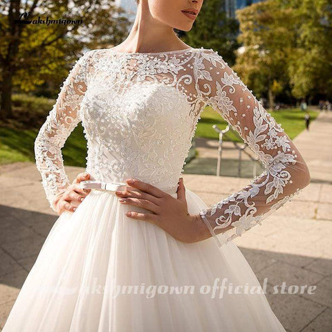 Baoleely White Long Sleeves Ivory Wedding Dresses