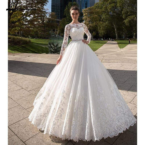 Baoleely White Long Sleeves Ivory Wedding Dresses
