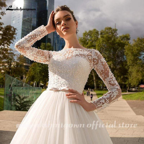 Baoleely White Long Sleeves Ivory Wedding Dresses