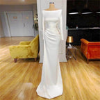 White Long Sleeves Mermaid Prom Dresses Featuring Appliques