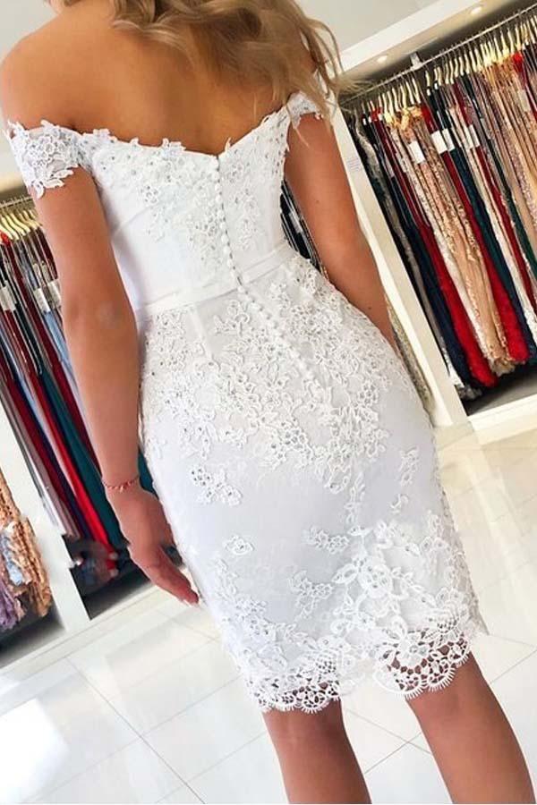 Vestido de fiesta blanco con apliques de encaje de sirena y hombros descubiertos PD287