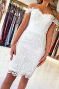 Vestido de fiesta blanco con apliques de encaje de sirena y hombros descubiertos PD287