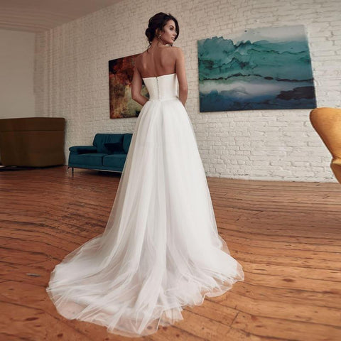 Vestido de novia Baoleely blanco, estilo modesto, con cola desmontable