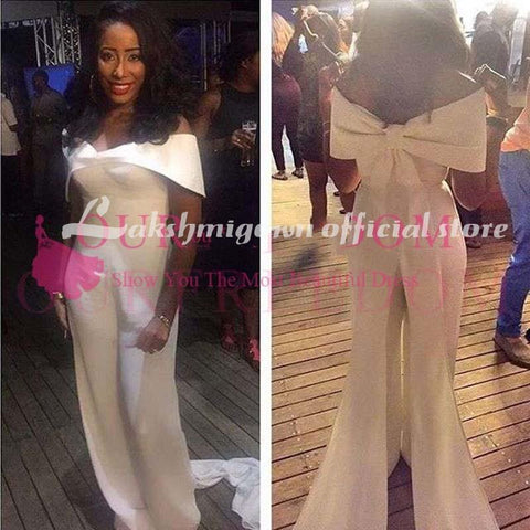 Baoleely White Off The Shoulder Jumpsuits wedding Dresses Floor Length