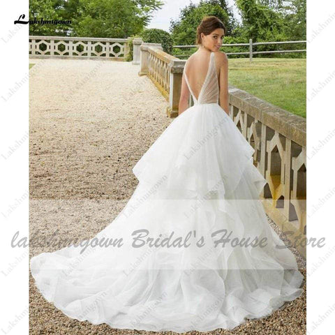 Baoleely White Princess Bridal Robe Wedding Dress V Neck Luxury