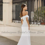 Baoleely White Satin Mermaid Wedding Dress Off the Shoulder