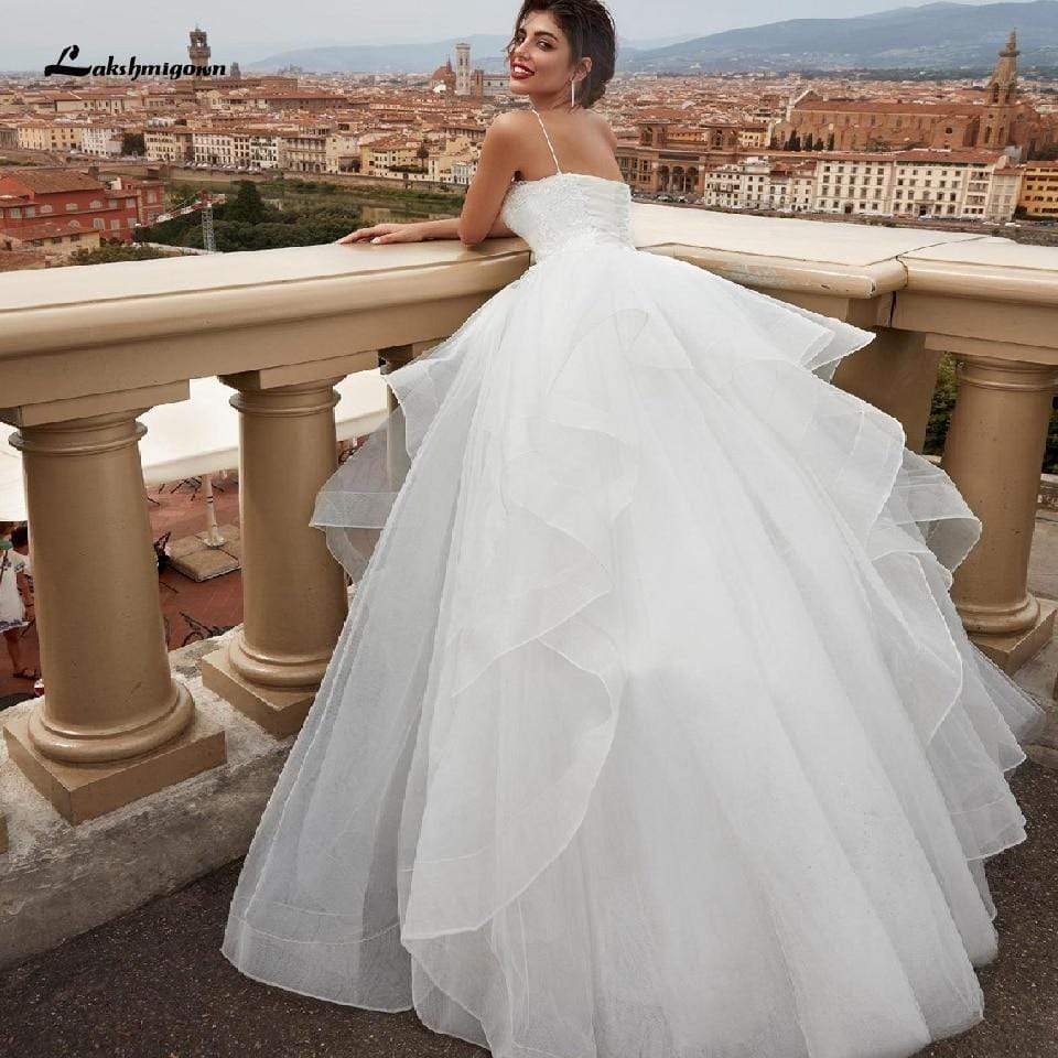 Baoleely White Tulle Bridal Gown Wedding Dress Lace Up Back Vintage Plus Size Wedding Gowns Floor Length