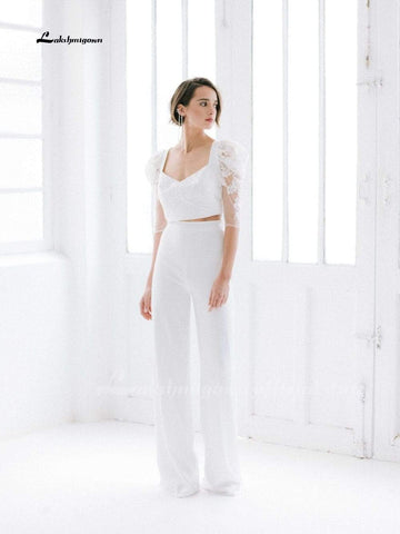 Baoleely White Wedding Jumpsuit Beach Wedding Dresses
