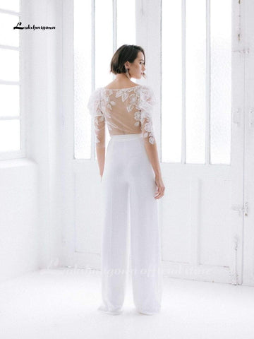 Baoleely White Wedding Jumpsuit Beach Wedding Dresses