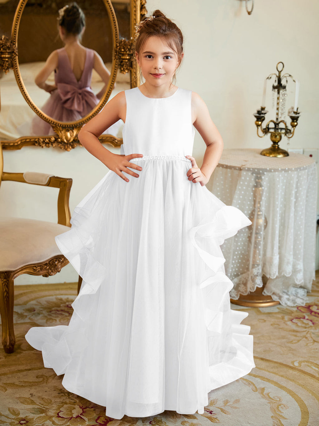 Vestido de princesa/vestido de princesa de satén y tul para niña de las flores 