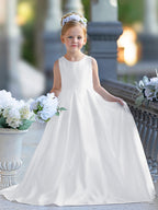 Vestido de niña de las flores para la Primera Comunión, corte en A, encaje y satén, hasta el suelo 