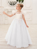 Vestido de niña de las flores con cola de tul y encaje desmontable 