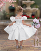 Vestido de princesa/vestido de princesa de satén hasta la rodilla para niña de las flores 