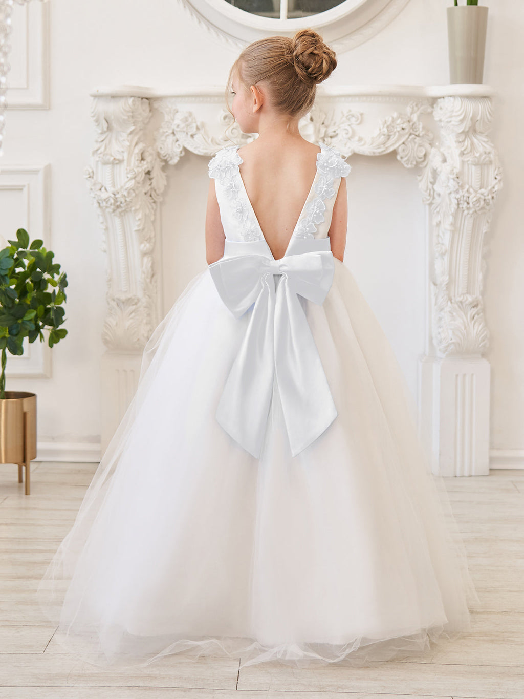 Vestido de princesa/de princesa con flores 3D de tul hasta el suelo, color marfil, para niña de las flores 