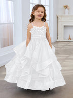 Vestido de niña de las flores de tul sin mangas, corte princesa, azul pizarra, corte en A, estilo princesa 