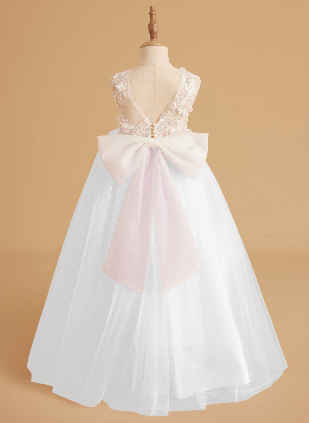 Vestido de niña de las flores sin mangas con cola desmontable de princesa de ensueño 