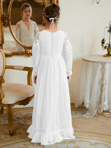 A-line Chiffon Floor-length Ivory First Communion Dress