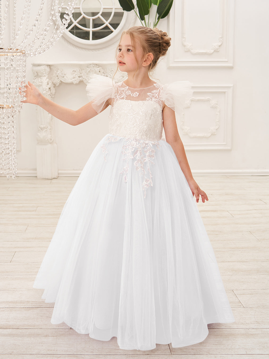 Robe de demoiselle d'honneur à traîne en tulle et dentelle amovible 