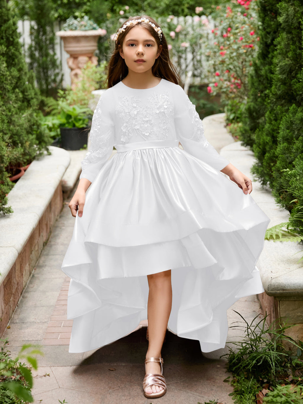 Vestido asimétrico de satén de corte A para niña de las flores