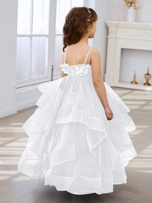 Vestido de niña de las flores de tul sin mangas, corte princesa, azul pizarra, corte en A, estilo princesa 