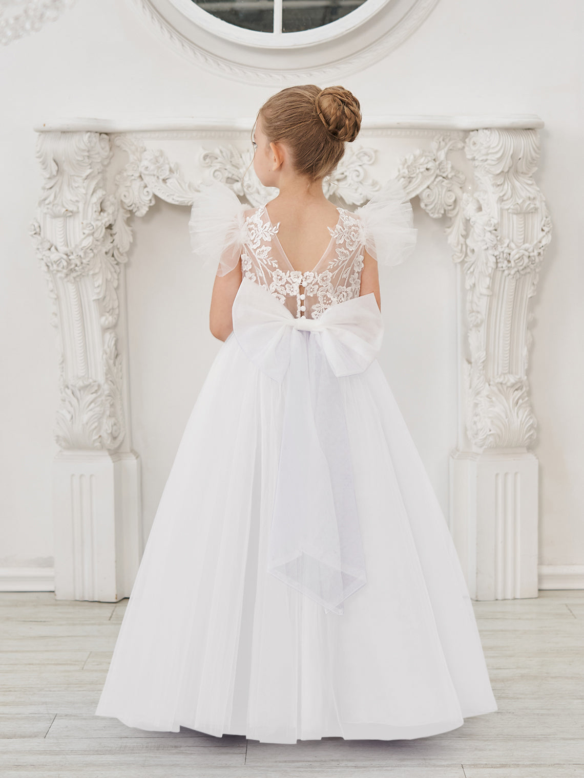 Robe de demoiselle d'honneur à traîne en tulle et dentelle amovible 
