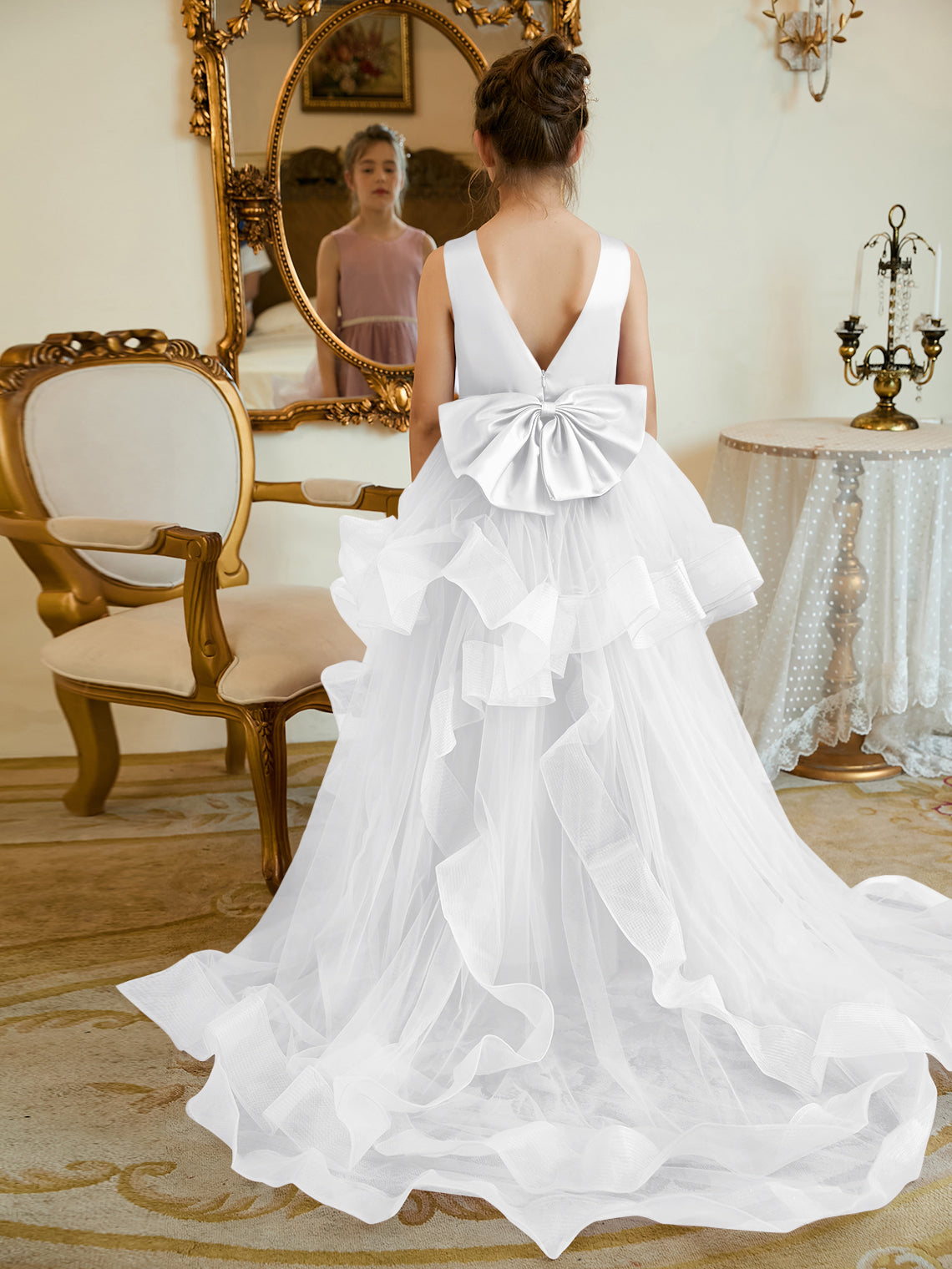 Vestido de princesa/vestido de princesa de satén y tul para niña de las flores 