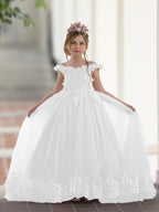 Vestido de gala/princesa rosa con cola de encaje para cumpleaños 