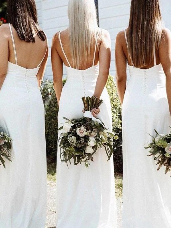 Vestidos de dama de honor blancos sencillos con cuello en V y sin mangas, estilo bohemio, para invitada de boda