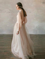 Baoleely Two Piece Empire Minimalist Wedding Guest Formal Evening Birthday Dress Stand Collar Long Sleeve Floor Length Chiffon with Tier