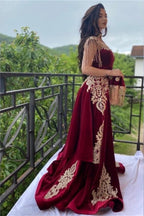 Vestidos largos de noche color vino tinto | Vestidos de noche de terciopelo