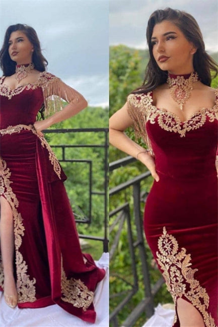 Vestidos largos de noche color vino tinto | Vestidos de noche de terciopelo