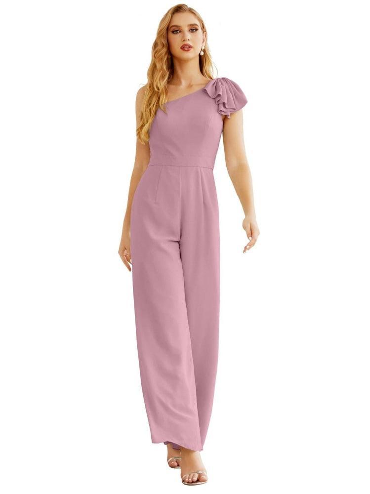 Women's One Shoulder Chiffon Long Jumpsuit Formal Evening Dress Long Bridesmaid Dresses Pants Wedding Party SEA28034