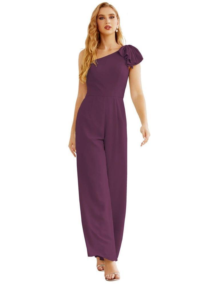 Women's One Shoulder Chiffon Long Jumpsuit Formal Evening Dress Long Bridesmaid Dresses Pants Wedding Party SEA28034
