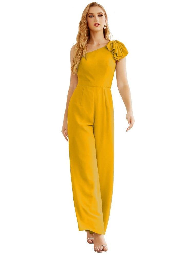 Women's One Shoulder Chiffon Long Jumpsuit Formal Evening Dress Long Bridesmaid Dresses Pants Wedding Party SEA28034