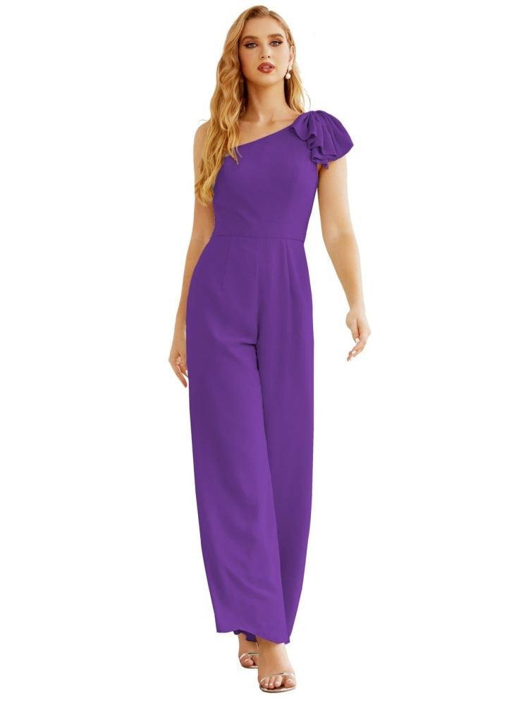 Women's One Shoulder Chiffon Long Jumpsuit Formal Evening Dress Long Bridesmaid Dresses Pants Wedding Party SEA28034