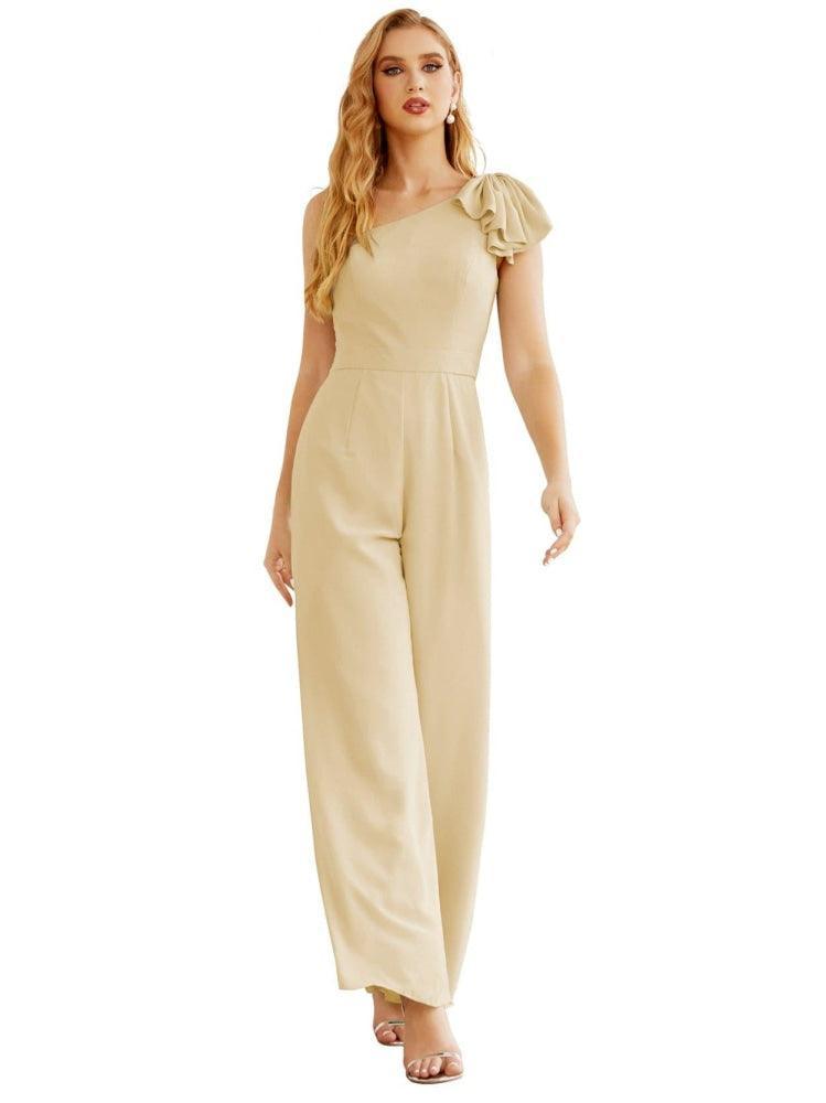 Women's One Shoulder Chiffon Long Jumpsuit Formal Evening Dress Long Bridesmaid Dresses Pants Wedding Party SEA28034