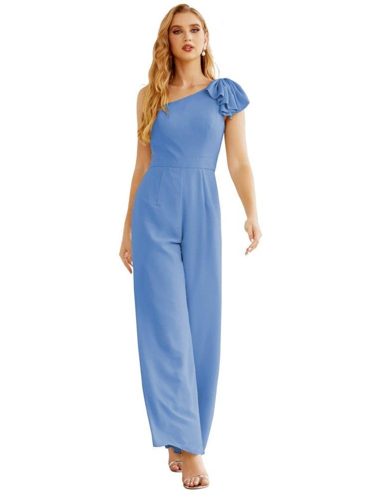Women's One Shoulder Chiffon Long Jumpsuit Formal Evening Dress Long Bridesmaid Dresses Pants Wedding Party SEA28034