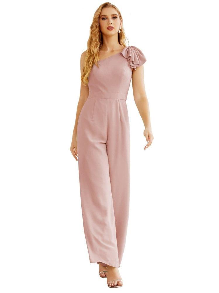 Women's One Shoulder Chiffon Long Jumpsuit Formal Evening Dress Long Bridesmaid Dresses Pants Wedding Party SEA28034