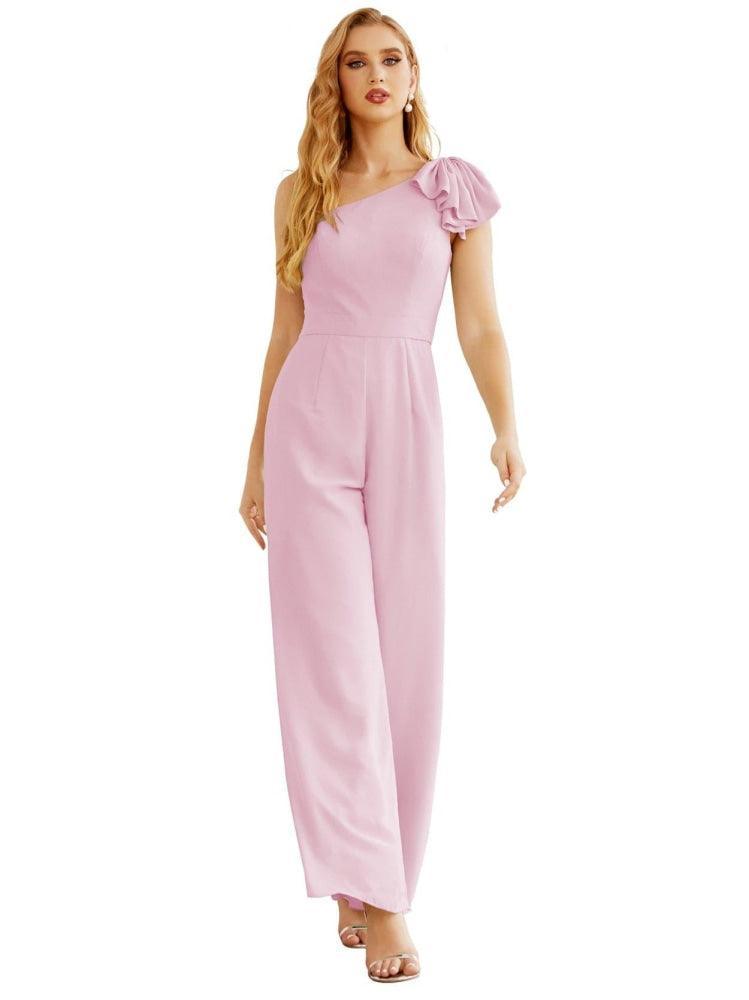 Women's One Shoulder Chiffon Long Jumpsuit Formal Evening Dress Long Bridesmaid Dresses Pants Wedding Party SEA28034
