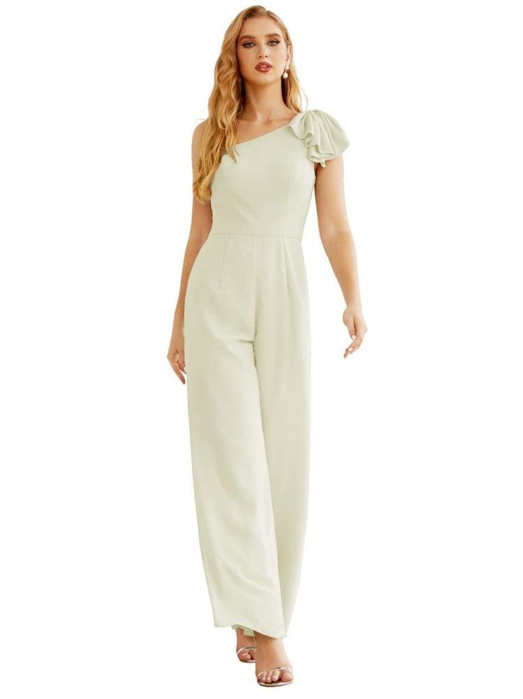 Women's One Shoulder Chiffon Long Jumpsuit Formal Evening Dress Long Bridesmaid Dresses Pants Wedding Party SEA28034