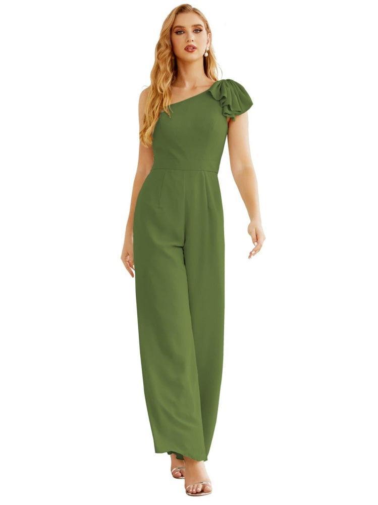 Women's One Shoulder Chiffon Long Jumpsuit Formal Evening Dress Long Bridesmaid Dresses Pants Wedding Party SEA28034