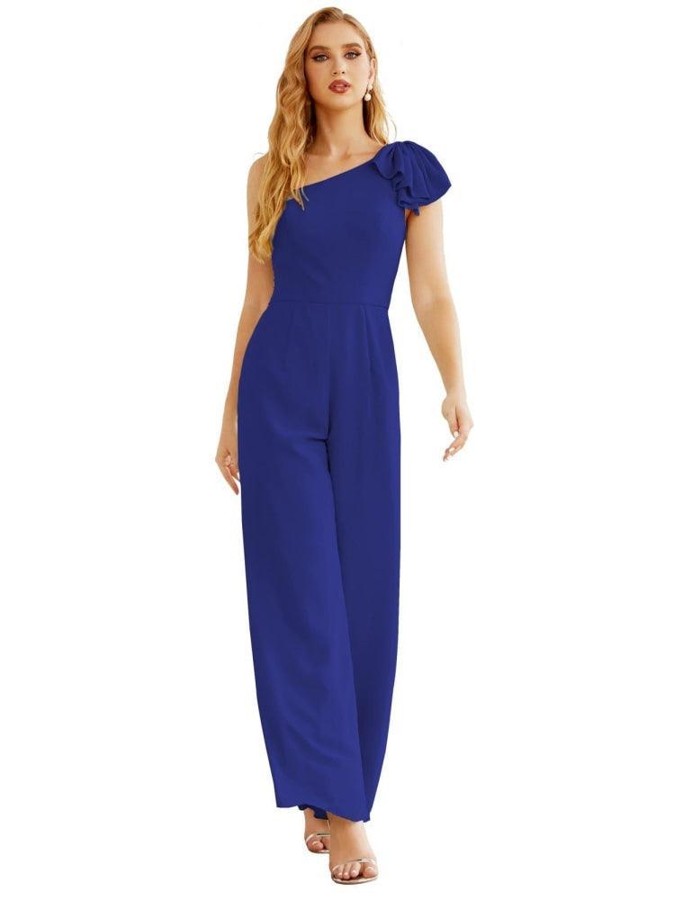 Women's One Shoulder Chiffon Long Jumpsuit Formal Evening Dress Long Bridesmaid Dresses Pants Wedding Party SEA28034