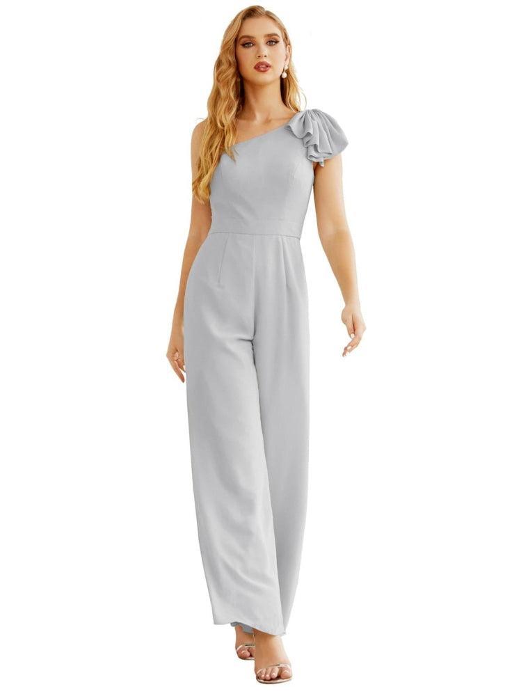 Women's One Shoulder Chiffon Long Jumpsuit Formal Evening Dress Long Bridesmaid Dresses Pants Wedding Party SEA28034