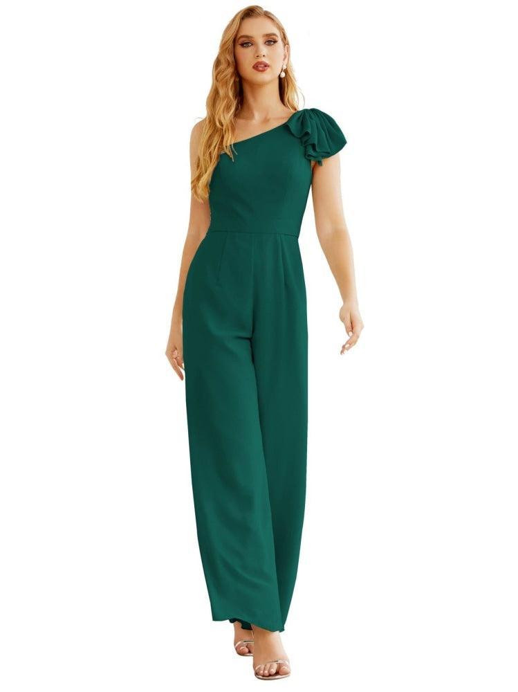 Women's One Shoulder Chiffon Long Jumpsuit Formal Evening Dress Long Bridesmaid Dresses Pants Wedding Party SEA28034