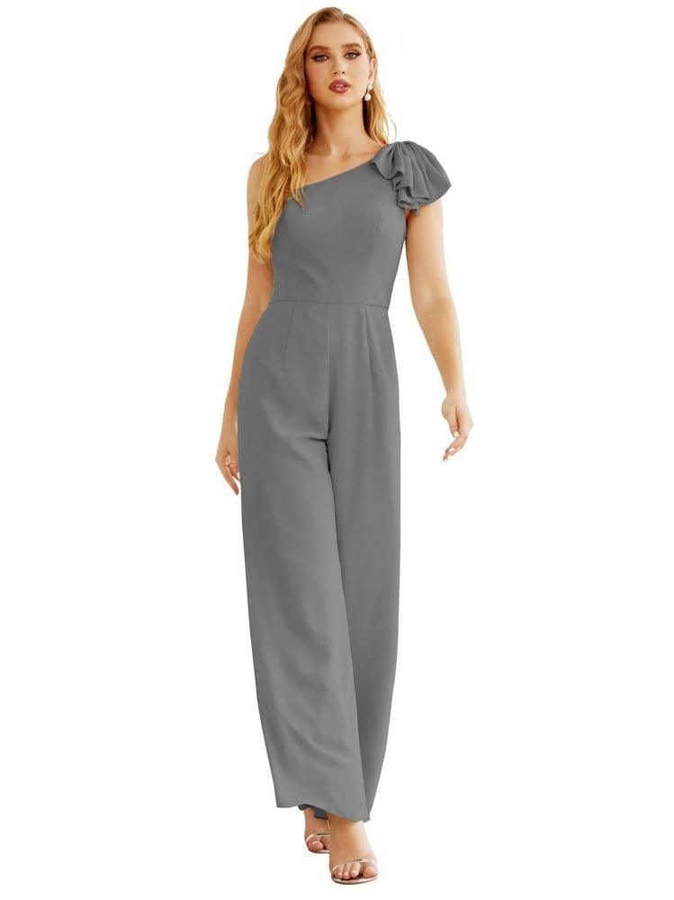 Women's One Shoulder Chiffon Long Jumpsuit Formal Evening Dress Long Bridesmaid Dresses Pants Wedding Party SEA28034
